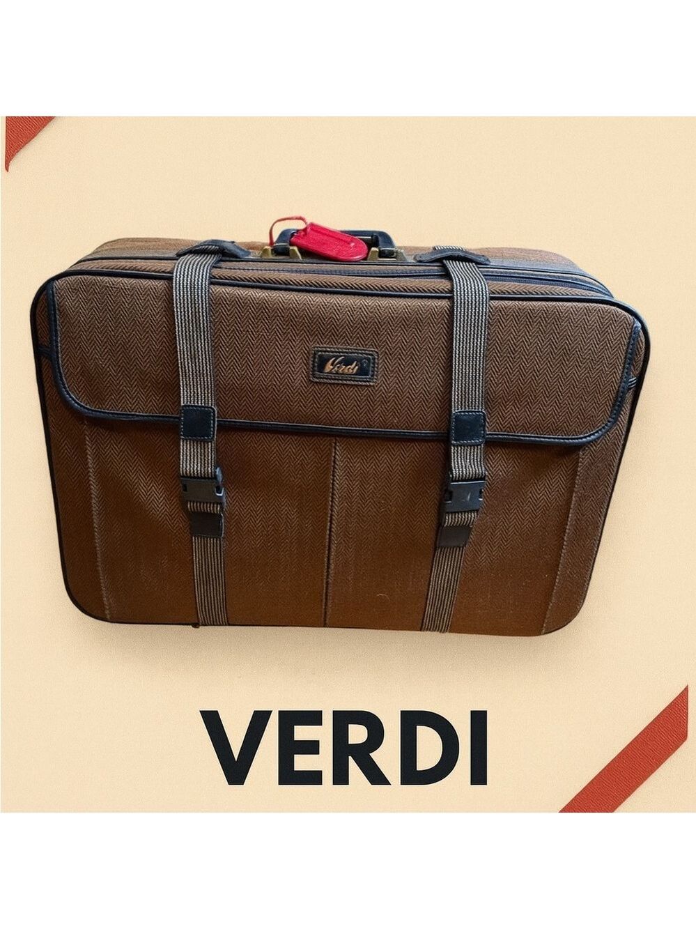 Verdi Brown Herringbone Carry-On Roller Suitcase
